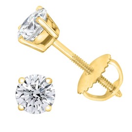 Near Colorless Round Diamond stud Screw Back 14K Yellow Gold (0.07 ctw, Color - HIJ, Clarity - I1)