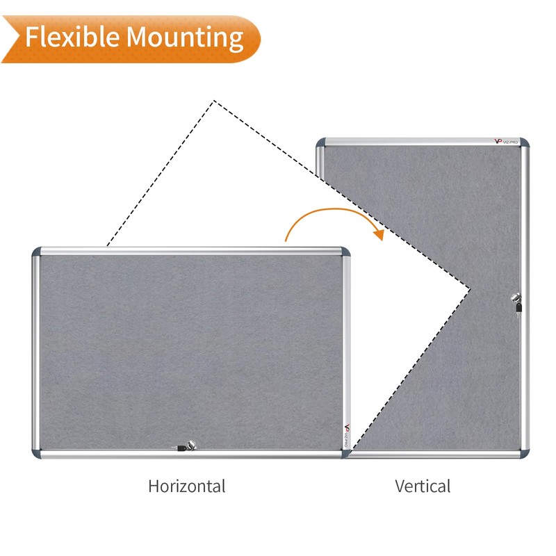 VIZ-PRO Tamperproof Lockable Gray Fabric Noticeboard Aluminium Framed 36x24 Inches