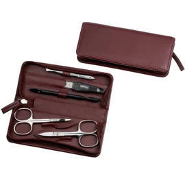 Sonnenschein by Hans Kniebes 5 Piece Leather Manicure Case - Nail Scissors, Cuticle Scissors, Tweezers, File, Hoof Stick - Bordeaux