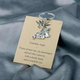 FEELMEM Motorcycle Biker Keychain Motorcycle Guardian Angel Gift Ride Safe Keychain Guardian Angel Prayer Drive Safe Gifts (silver)