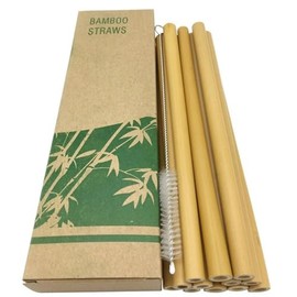 Reusable Straws Made of 100% Bamboo Including Cleaning Brush (Pack of 10) | Washable & Environmentally Friendly Drinking Straws | 100% Biodegradable |