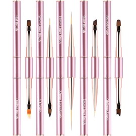 Qzqetet Nail Art Brushes Set - Professional 5pcs Double-Ended Acrylic Nail Art Brushes Liner Detail Thin Brushes For Drawing Design Brushes Gel Builder Brushes 3D Nail Art Tools For Salon At Home DIY Manicure Nail Art Tool Kit (Purple1)