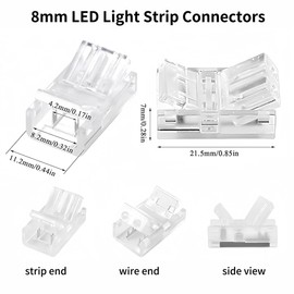 Clearhill 2Pin Transparent Solderless LED Light Strip Connectors,20Packs-8mm Wide Gapless Quick Adapter for Waterproof/Non-Waterproof Single Color LED Strips,No Soldering Required.