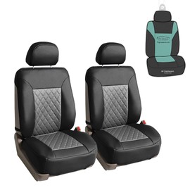 FH Group Quality Faux Leather Diamond Pattern Car Seat Cushions Front Set with Gift – Universal Fit for Cars Trucks & SUVs (Gray) PU088102