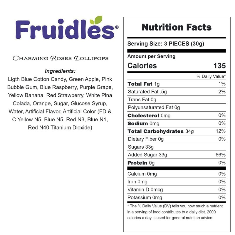 Fruidles Charming Roses Lollipops, Large Lollipop Sucker, Red Cherry Flavor,