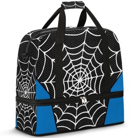 Gym Bag for Men Women, Carry on Travel Duffel Bag with Trolley Sleeve, Black-blue Waterproof Weekender Overnight Bags with Shoes and Wet Clothes Compartment for Sleepover Workout Sports