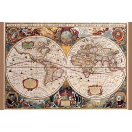 World Map Poster 17th Century Antique Vintage Historic Educational Classroom Globe Projection Laminated Dry Erase Wall Poster 12x18