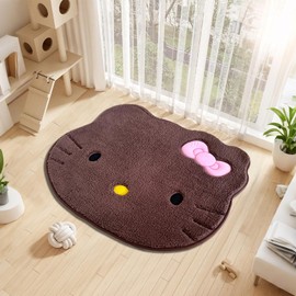 DALISHI Cute Kitty Rugs Kawaii Cartoon Area Rugs Brown Fluffy Accent Rugs for Bedroom or Living Room Decor