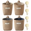 USHXVG 4 Pieces Mini Burlap Bags, 4 Pieces Hooks, Storage