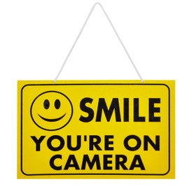 CCTV Sign Yellow Smile You're on Camera High Contrast Recording Warning Safety Door Notice