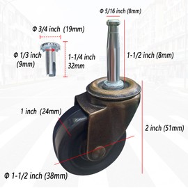 BAISASY 1-1/2 Inch Antique Caster Wheels, Furniture Casters 5/16 Inch x 1-1/2 Inch (8 x 38mm) Casters for Furniture Sofa Chair Cabinet Set of 4