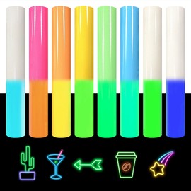 Editbar Set of 8 Photoluminescent Iron-On Film - High Quality Plotter Film for Textiles, Fluorescent Film, Soft and Elastic Fluorescent Vinyl Film, for T-Shirts, Caps, Bags & More (DL01-DL08)