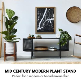 Fox & Fern Mid Century Plant Stand — 11.8 Inch Fixed Size Wooden Plant Stand for Indoor Planters (Not Included) - Large Flower Pot Holder for Indoor Big Pots - Plug In Design - Two Heights - Acacia