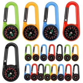 Pack of 20 Compass Keyrings, Colourful Mini Carabiner Compass Key Holder, Zip Fixer for Outdoor Hiking, Camping, Party Toy