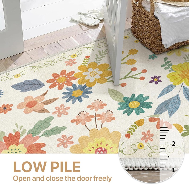 Bavni 2x10 Runner Rug, Long Foldable Floral Rugs for Hallways