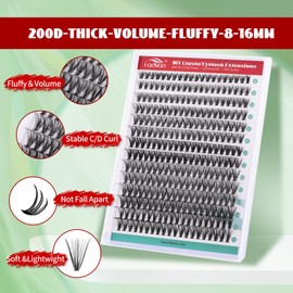 FADVAN 280pcs Individual Lash Extensions, 30D Lash Clusters Volume Mix Pack, 8-16mm Mix Lengths D Curl 0.07mm Thickness Professional Individual Eyelash Clusters