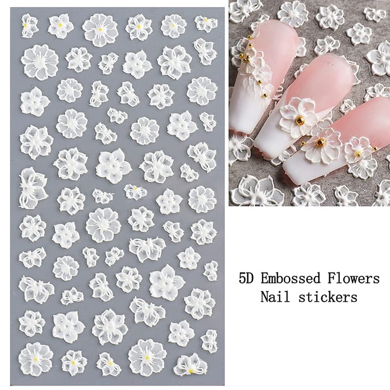 LANODO 3 Pcs Nail Stickers 5D Flower Black and White