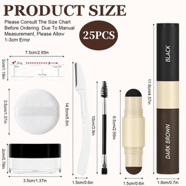 LOPHE 25 Piece Eyebrow Powder Set, 1 Step Brow Stamp Shaping Kit (Dark Brown + Black Brown)