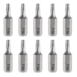 sourcing map 10pcs T15H Torx Screwdriver Bit 1/4" Hex Shank 25mm/1" Length Magnetic Star 6 Point Head Hex Bits S2 Steel Screw Driver Bit with Hole