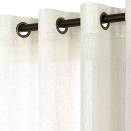 KOUFALL Linen Curtains for Living Room, Bronze Grommet, Semi Sheer Light Filtering Curtains, Neutral Cream Farmhouse Curtain Drapes 84 Inches Long 2 Panels Set