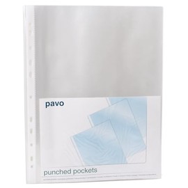 Pavo - Premium Punched Pocket PP A4 60 Microns, Crystal Clear x100 (Pack of 100)