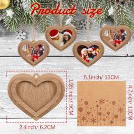 Briwooody 24 Pcs Christmas Wood Picture Ornaments Photo Ornament with Kraft Paper Bag Wood Christmas Tree Hanging Ornaments for Xmas Tree Picture Frame Stockings Decorations (Heart)