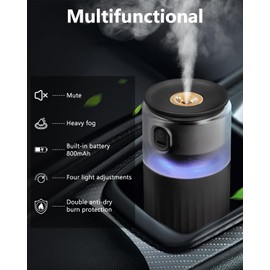 OATSBASF Portable Mini Humidifier, Small Cool Mist Car Humidifier with Night Light, 28dB Quiet Cool Mist Air Humidifier for Bedroom, Office, Plants, Dorm, 2 Mist Modes, Easy to Fill and Clean (Black)