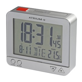 Atrium Funk-Wecker digital Silber sensorgesteuertes Nachtlicht, Obenabsteller, Datum und Temperaturanzeige A760-19