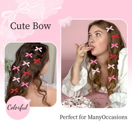 CAVETEE Bow Hair Clips for Girls, Small Cute Mini Hair Bows Kawaii Braiding Barrettes Women and Girls' Ribbon Bowknots Hair Accessories (Hot Pink Pink Red)