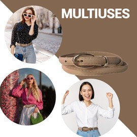 FATASH Womens Skinny PU leather Belt with Adjustable Gold Metal Buckle Slim Waist Strap | Vintage Style Solid Color Ladies Fashion Waistband | Classic Retro Thin Belt for Dresses Jean Coat Light Brown