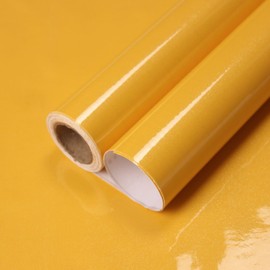 WADILE Peel and Stick Wallpaper, Shiny Contact Paper Solid Color Waterproof, Vinyl Colored Wall Paper Self Adhesive, Glossy Wallpaper Removable for Cabinets (Yellow, 23.6in * 236.2in)