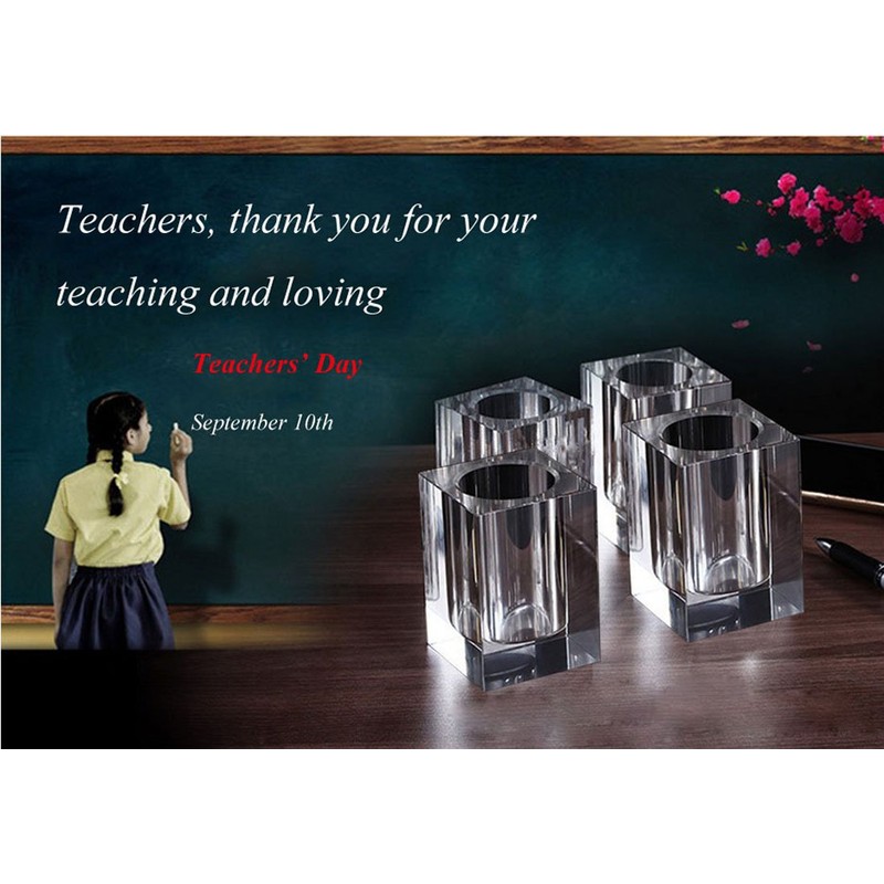 Coideal Glass Crystal Pen Pencil Cup Holder Square Clear Small
