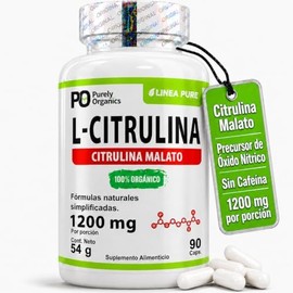 L-Citrulina 1200 mg por Porción en Cápsulas, Pre Entreno sin Cafeína, Apoyo Nutricional para Rutinas de Entrenamiento, 90 Cápsulas  Purely Organics