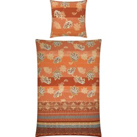 Erwin Müller Flannel Bed Linen Set with Oriental Flower Ornaments Terra Size 80 x 80 cm / 135 x 200 cm Climate Regulating with Zip 100% Cotton (Other Sizes)