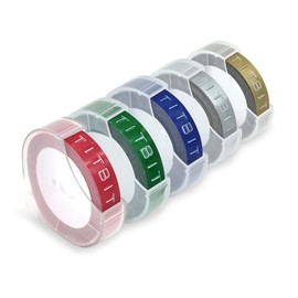 TITBIT 5 Pack Compatible Embossing Label Tape for DYMO Embossing Label Maker Tape 9mm 3/8 Inch Color for DYMO Organizer Xpress 12965/12966 Office Mate II 1540/15400 1610,Red/Green/Blue/Sliver/Gold
