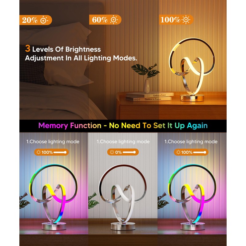 PutWish Modern Table Lamps - 16 Modes Color Changing Spiral