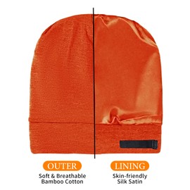 Kenllas Large Sleep Bonnet for Men - Winter Adjustable Double Layer Silk Satin & Bamboo Cotton Night Cap for Dreadlock Braid (Orange)