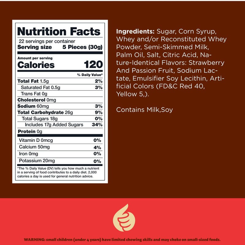 Fruit Caramel Cubes Candy, Strawberry - Passion Fruit Flavor, Individually