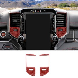 JWWY for RAM Center Console Dashboard Air Vent Outlet Cover Trim Fit for 2018-2024+Dodge RAM TRX Interior Accessories ABS 2PCS Red Carbon Fiber