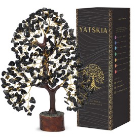 YATSKIA Black Tourmaline Gemstone Tree, Crystal Gifts for Women, Feng Shui Tree of Life, Healing Crystals and Gemstones, Crystal Tree Home Decor, Birthday Gifts, Desk Decor, Spiritual Gifts
