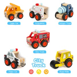 DIPALENT 6Pcs Wooden Cars for Toddlers 1-3,Car Toys,Push and Go Vehicle,Kid Vehicle Toys,Hand Push Car Toys for 1+ Year Old,Montessori Toys