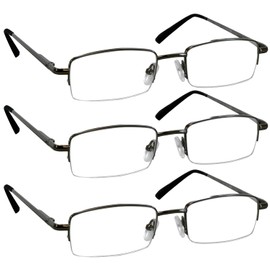 TruVision Readers 3 Pk - Gunmetal Metal Frames and Clear Acrylic Lenses 2.25