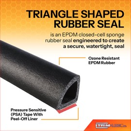 Trim-Lok Triangle Rubber Seal – EPDM Sponge Rubber Seal with HT (General Acrylic) Pressure Sensitive Adhesive – Door & Window Weatherproofing for Homes, Cars, Boats – .625” H, .625” W, 25’ L