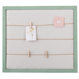 SOFE Fabric Linen Bulletin Board Large, 28 X 32 Inches Green Wood Framed Pin Board, Hanging Photo Display with Clips, Vision Board for Wall, Notice Memo Board for Living Room, Bedroom, Office