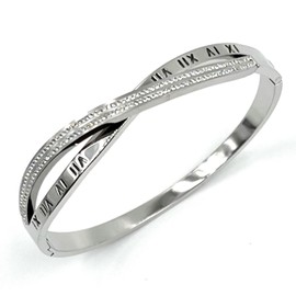 Capital Charms Infinity Numerals Bangle Bracelet, Stainless Steel with CZ Crystals, Fits 17cm / 6.7 inch (SV-Numerals)