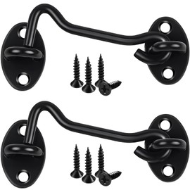 2 Pack Hook and Eye Latch, 4 Inch Black Cabin Hooks Stainless Steel Eye Gate Latch Easy Lock, Sliding Door Hooks Barn Door Catch Hardware with Screws for Outdoor Garden Shed Patio Window Wooden Gates