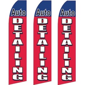 3 Swooper Flutter Feather Banner Flags AUTO DETAILING Red White Blue