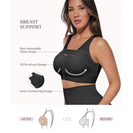 FeelinGirl Womens' Front Closure Post Surgical Compression Bra for Women Mastectomy Bras with Breast Support Band, Black, Large