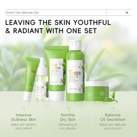 Grüner Tee Hautpflegeset für Frauen, Gesichtspflege Set Anti Aging
