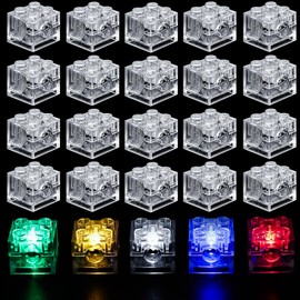 Joycabin 15 Pcs Luminous Building Blocks, 2x2 LED Light Up Brick, Transparent Square Building Blocks Lamp, Building Block Parts Set Toy, Compatible with All Major Building Brick Brands